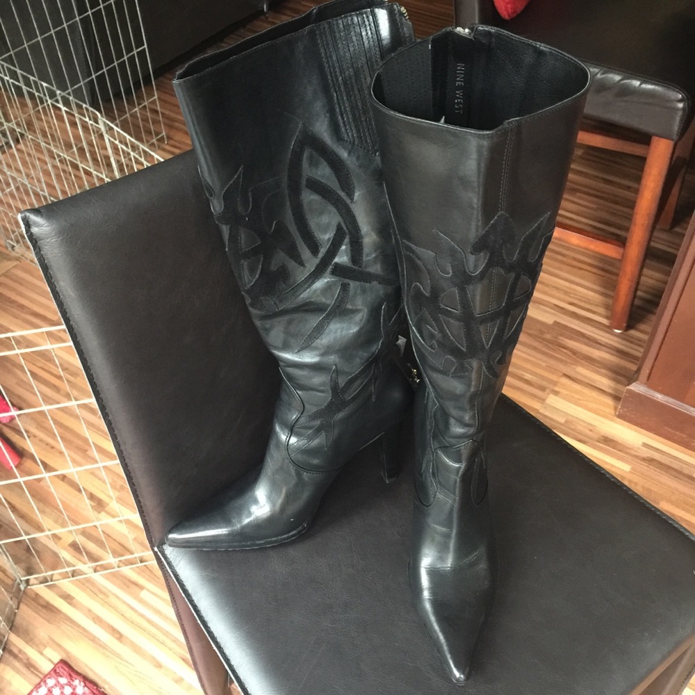 Nine West Black leather  stiletto knee-high  boots